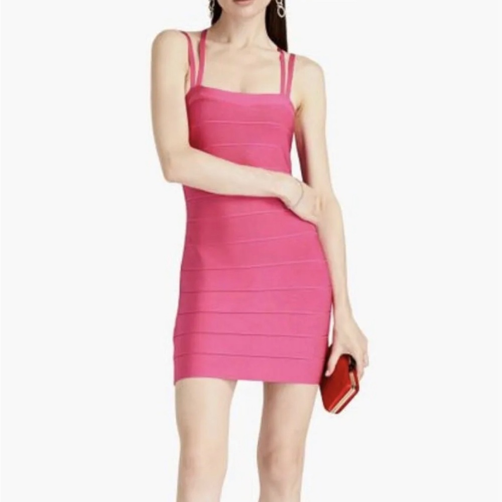 HERVE LEGER Strappy, Signature “Bandage” French Designer Dress Hot Pink Size XL